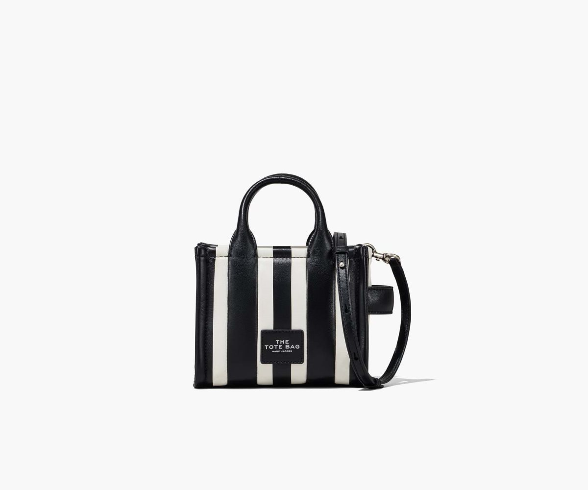 Marc Jacobs A Strisce Micro Tote Bag Nere Bianche | DOX981725