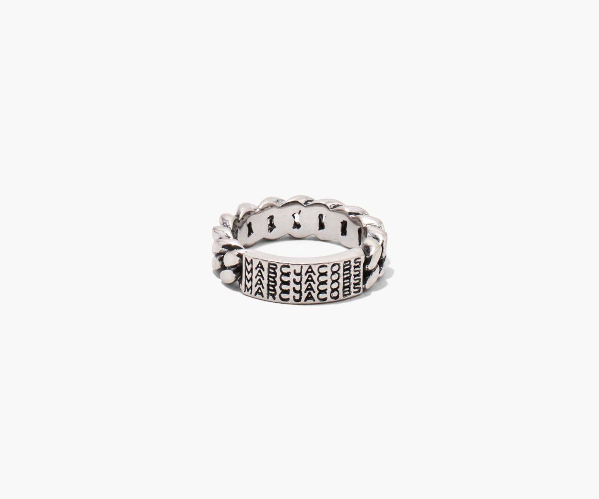 Marc Jacobs Barcode Monogram ID Chain Ring Argento | LYT038164