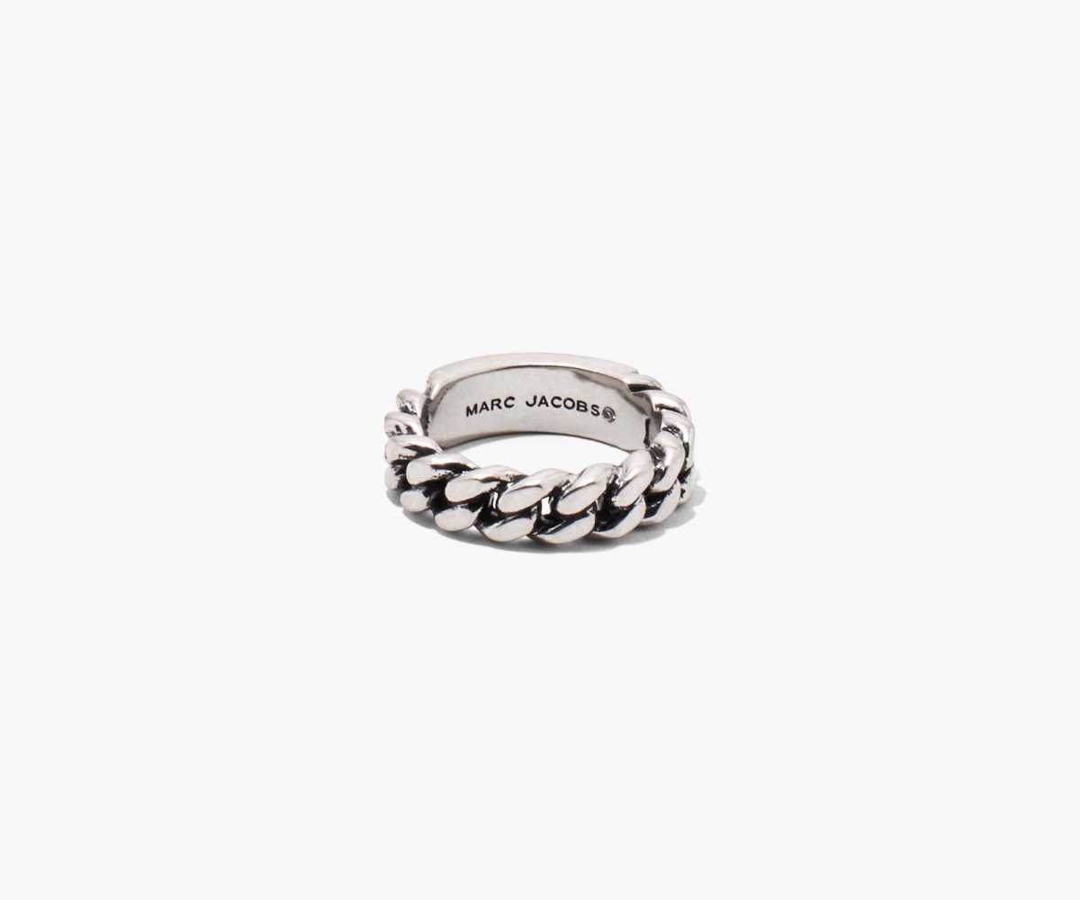 Marc Jacobs Barcode Monogram ID Chain Ring Argento | LYT038164