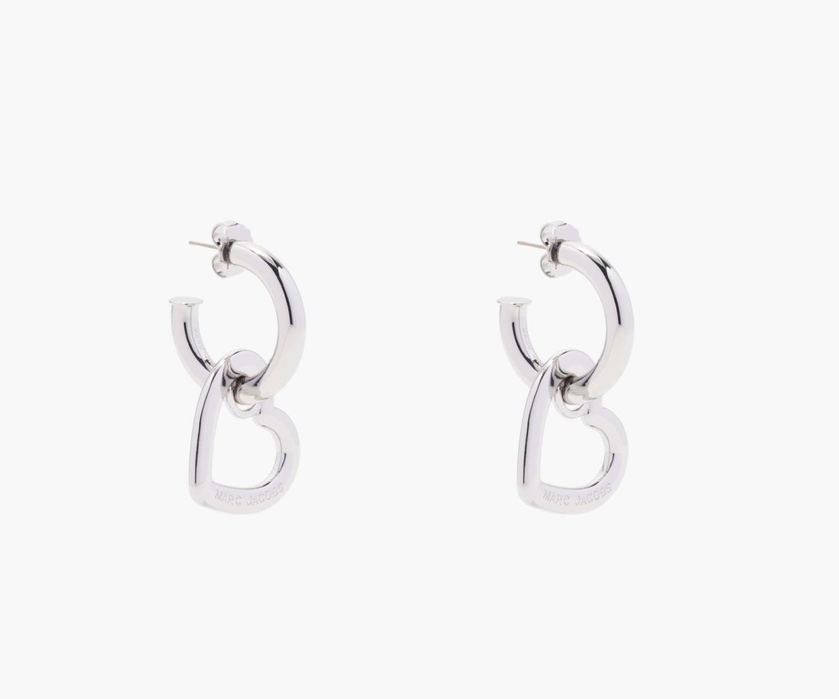 Marc Jacobs Charmed Double Heart Hoops Argento | JMF386510