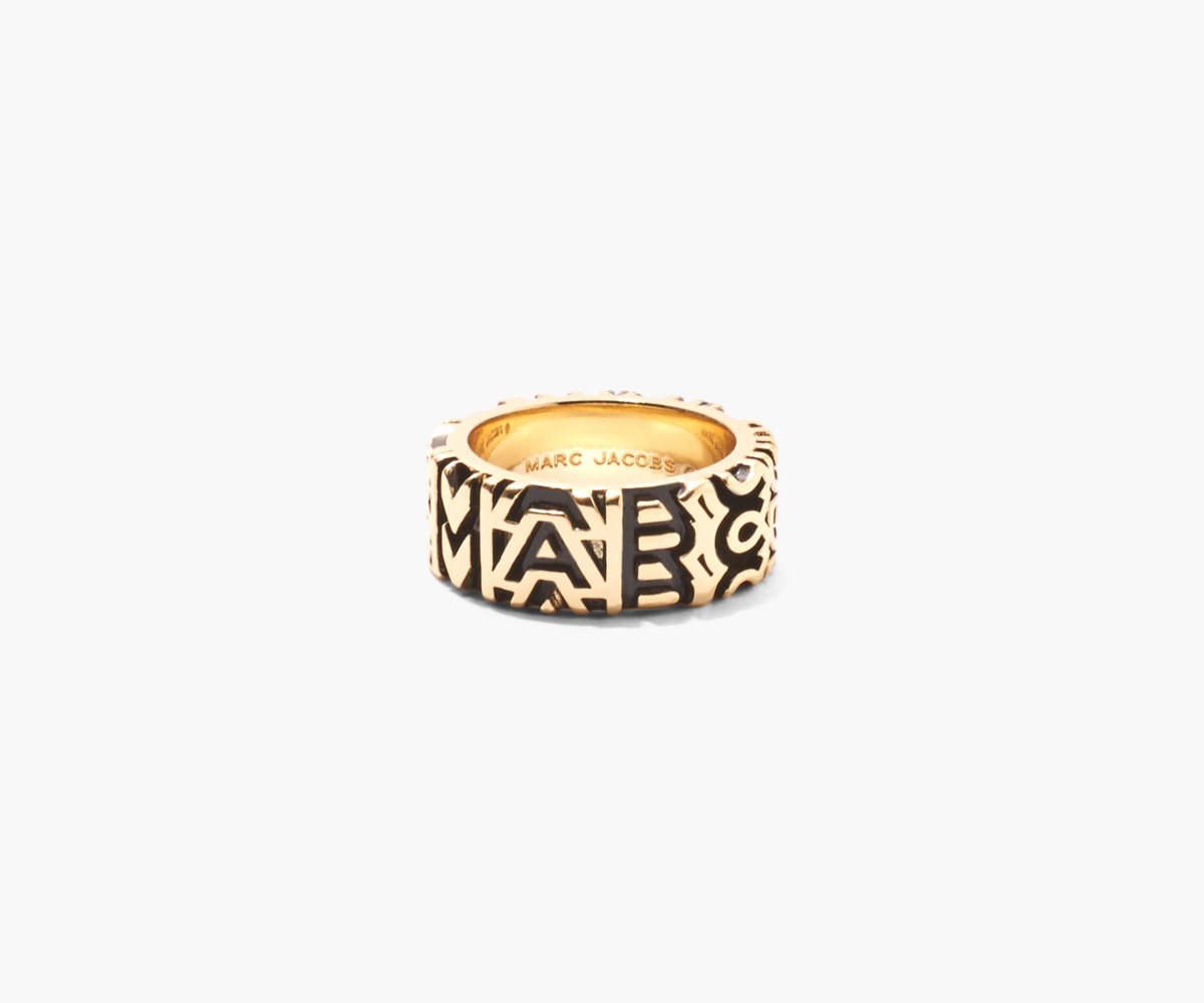 Marc Jacobs Monogram Engraved Ring Oro | ATK907524