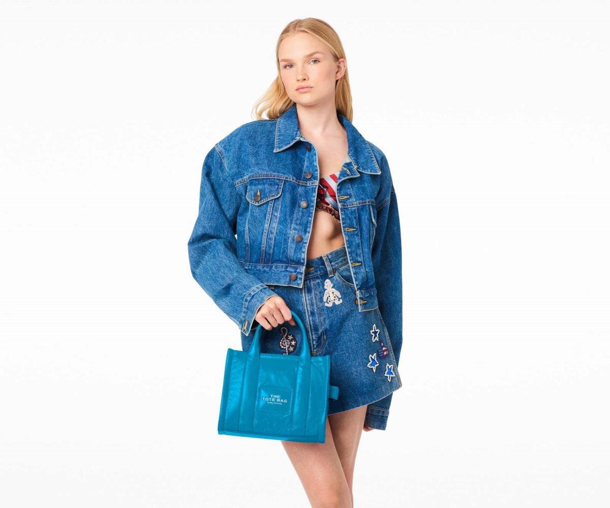 Marc Jacobs Shiny Crinkle Mini Tote Blu | NUH690824