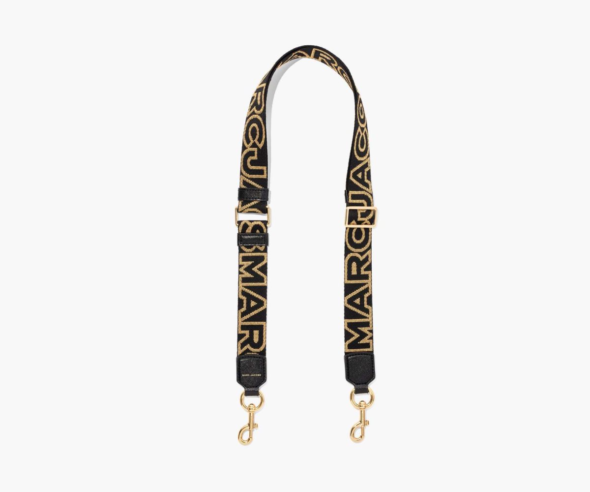 Marc Jacobs Thin Outline Logo Webbing Cinturino Nere Oro | POE714829