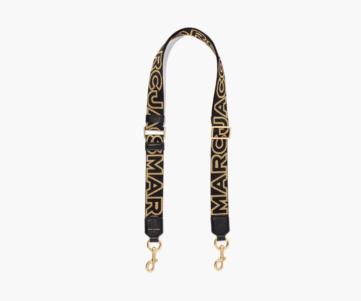 Marc Jacobs Thin Outline Logo Webbing Cinturino Nere Oro | POE714829