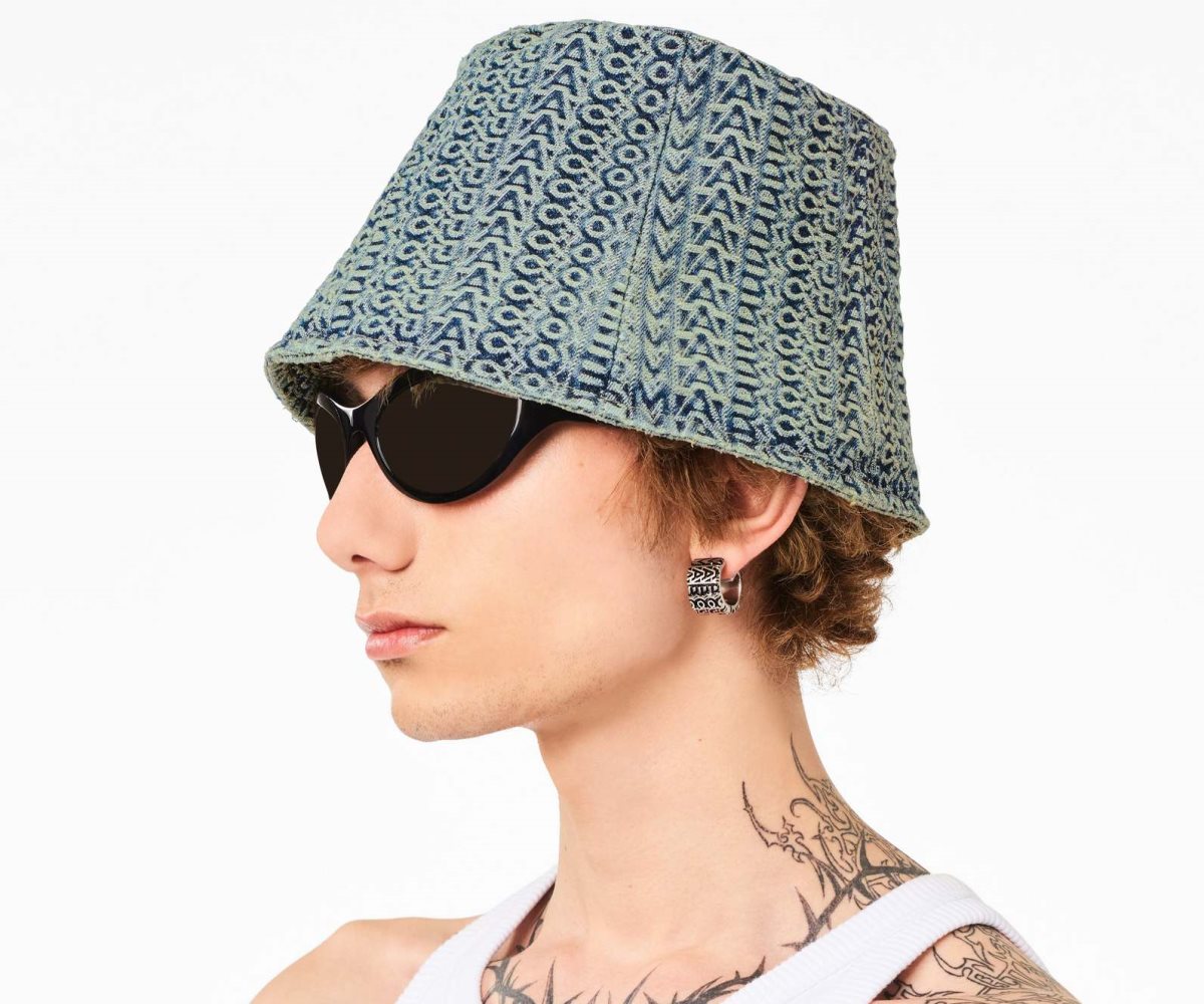 Marc Jacobs Washed Monogram Denim Bucket Hat Arancioni Blu | NZY792546