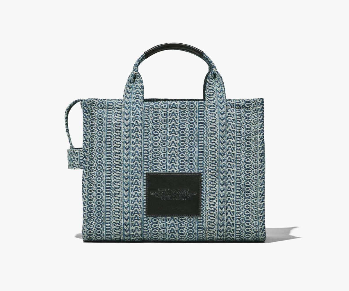 Marc Jacobs Washed Monogram Denim Medium Tote Bag Arancioni Blu | JWT326810