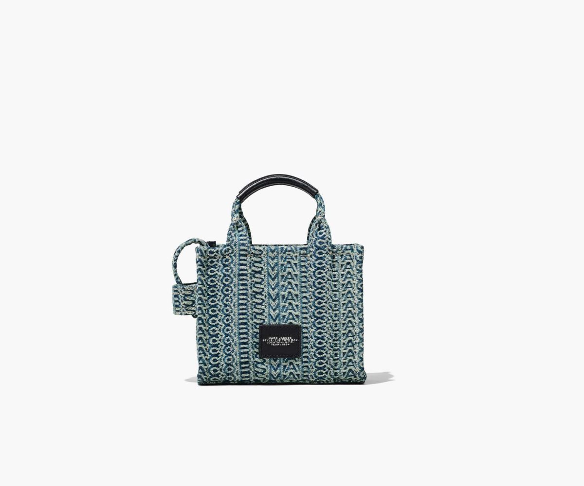 Marc Jacobs Washed Monogram Denim Micro Tote Bag Arancioni Blu | WHE781534