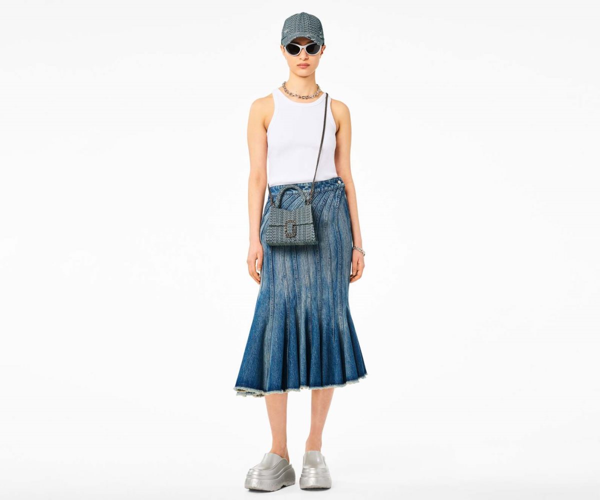 Marc Jacobs Washed Monogram Denim St. Marc Mini Top Handle Arancioni Blu | VBG108394